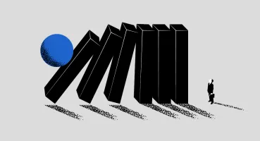 Illustration: Someone looking upwards towards six pillars stacked together